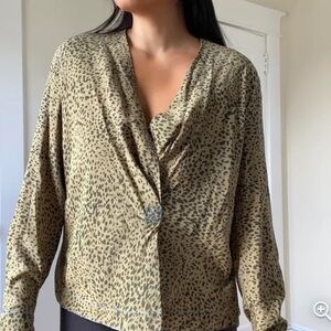 Rag & Bone- Shields Leopard Print Silk Top In Olive